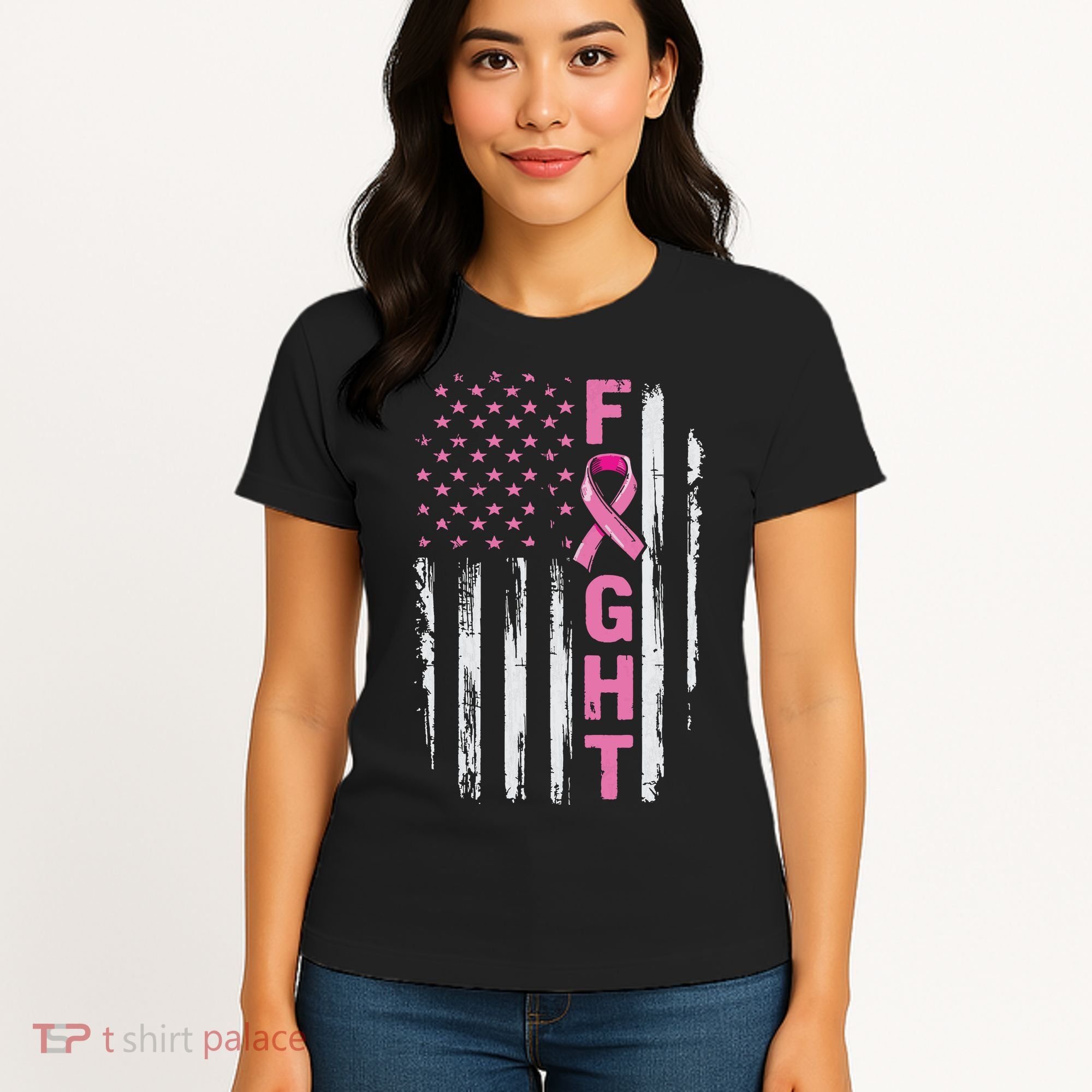 Fight Breast Survivor American Flag Breast Cancer Awareness Women's T-Shirt