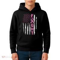 Fight Breast Survivor American Flag Breast Cancer Awareness Kids Hoodie thumb 4