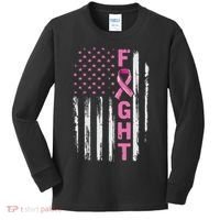 Fight Breast Survivor American Flag Breast Cancer Awareness Kids Long Sleeve Shirt thumb 0