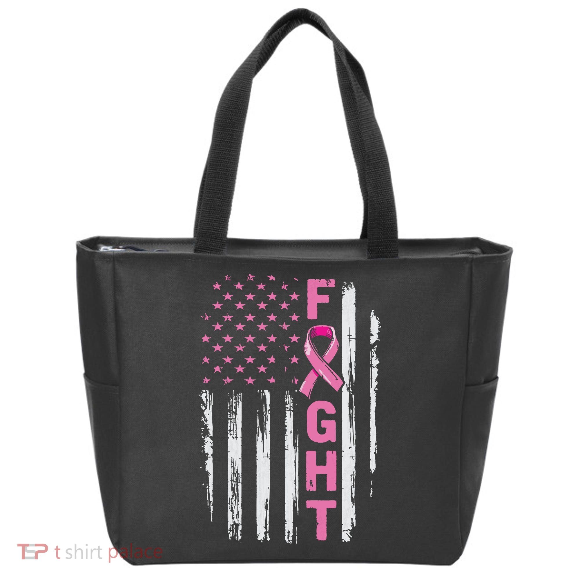 Fight Breast Survivor American Flag Breast Cancer Awareness Tote Bag