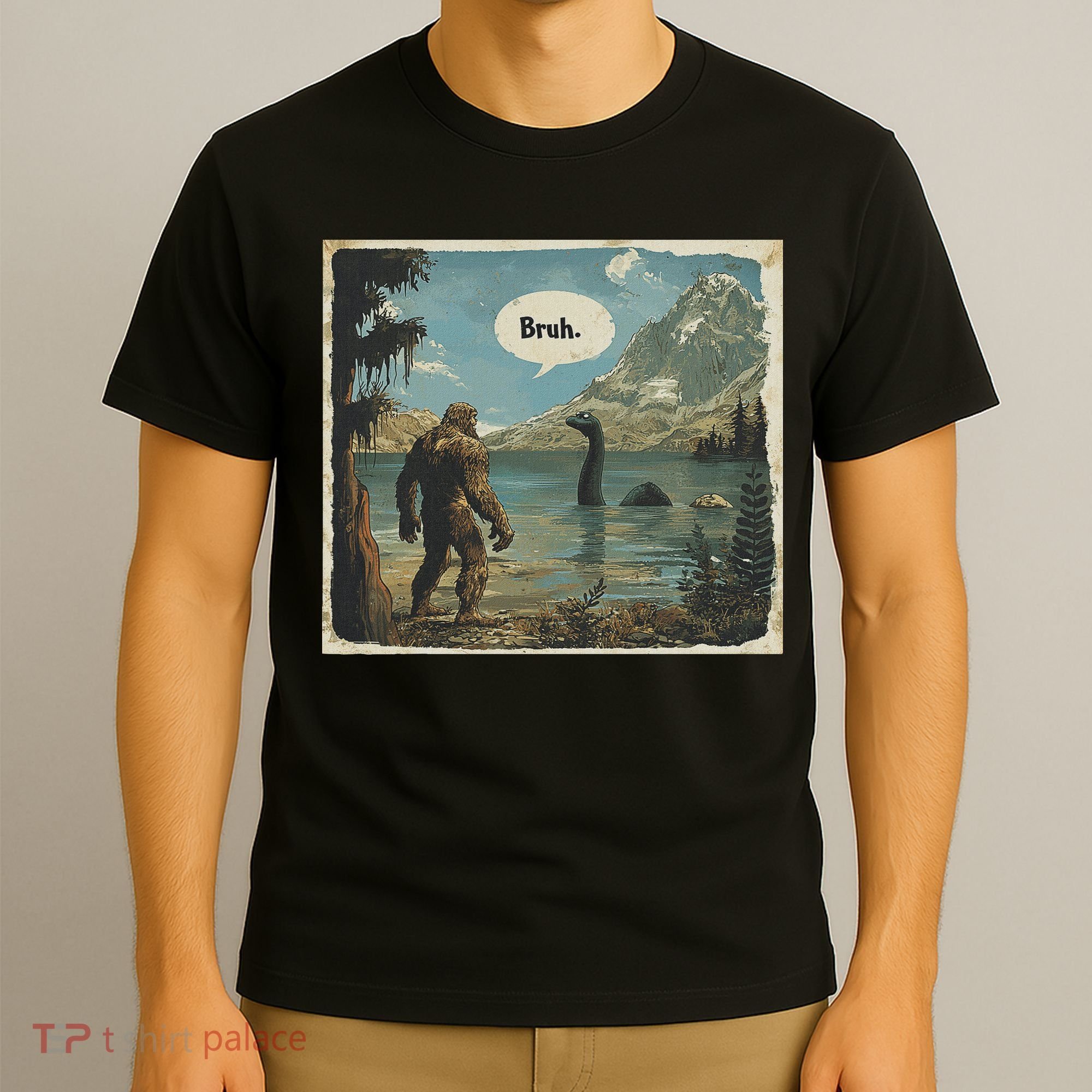 Funny Bigfoot Sasquatch Loch Ness Monster Introvert Bruh T-Shirt