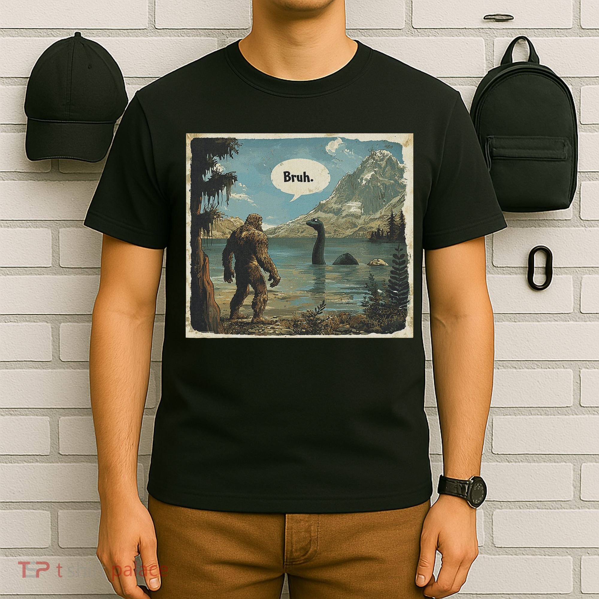 Funny Bigfoot Sasquatch Loch Ness Monster Introvert Bruh T-Shirt