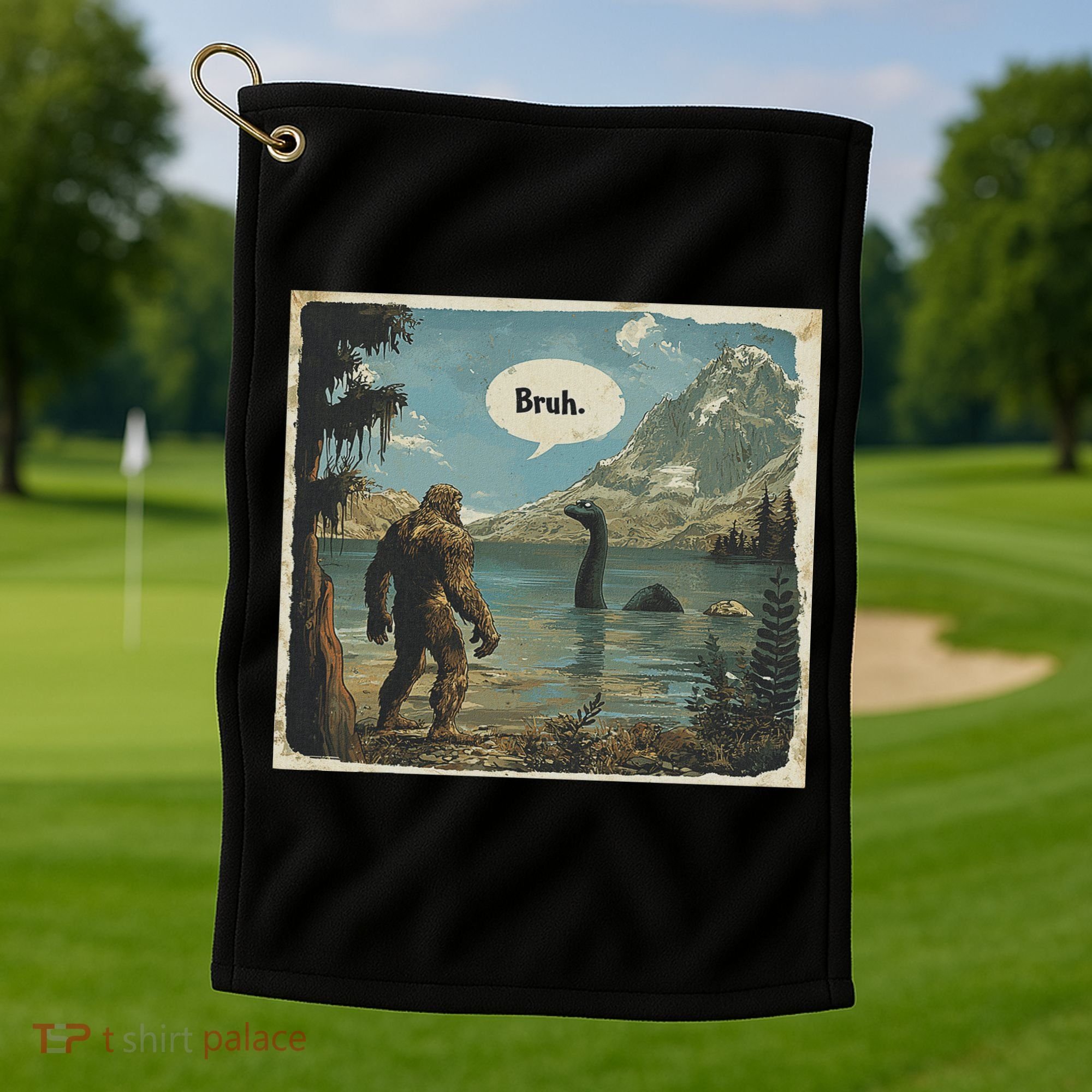 Funny Bigfoot Sasquatch Loch Ness Monster Introvert Bruh Golf Towel