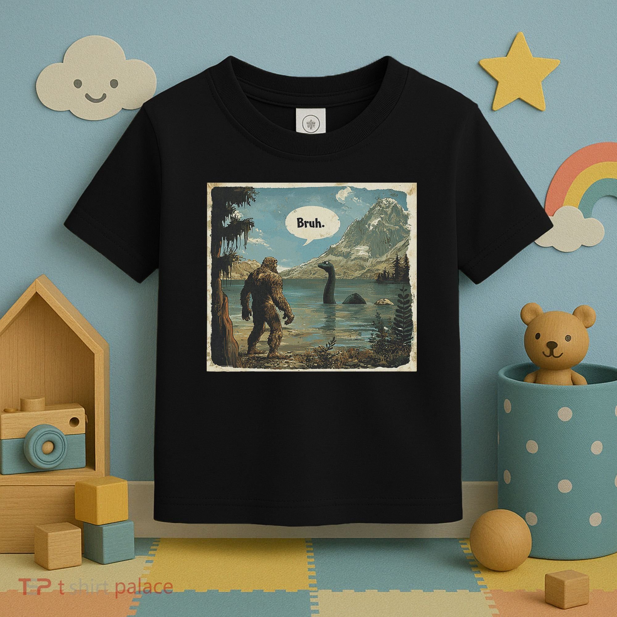 Funny Bigfoot Sasquatch Loch Ness Monster Introvert Bruh Toddler T-Shirt