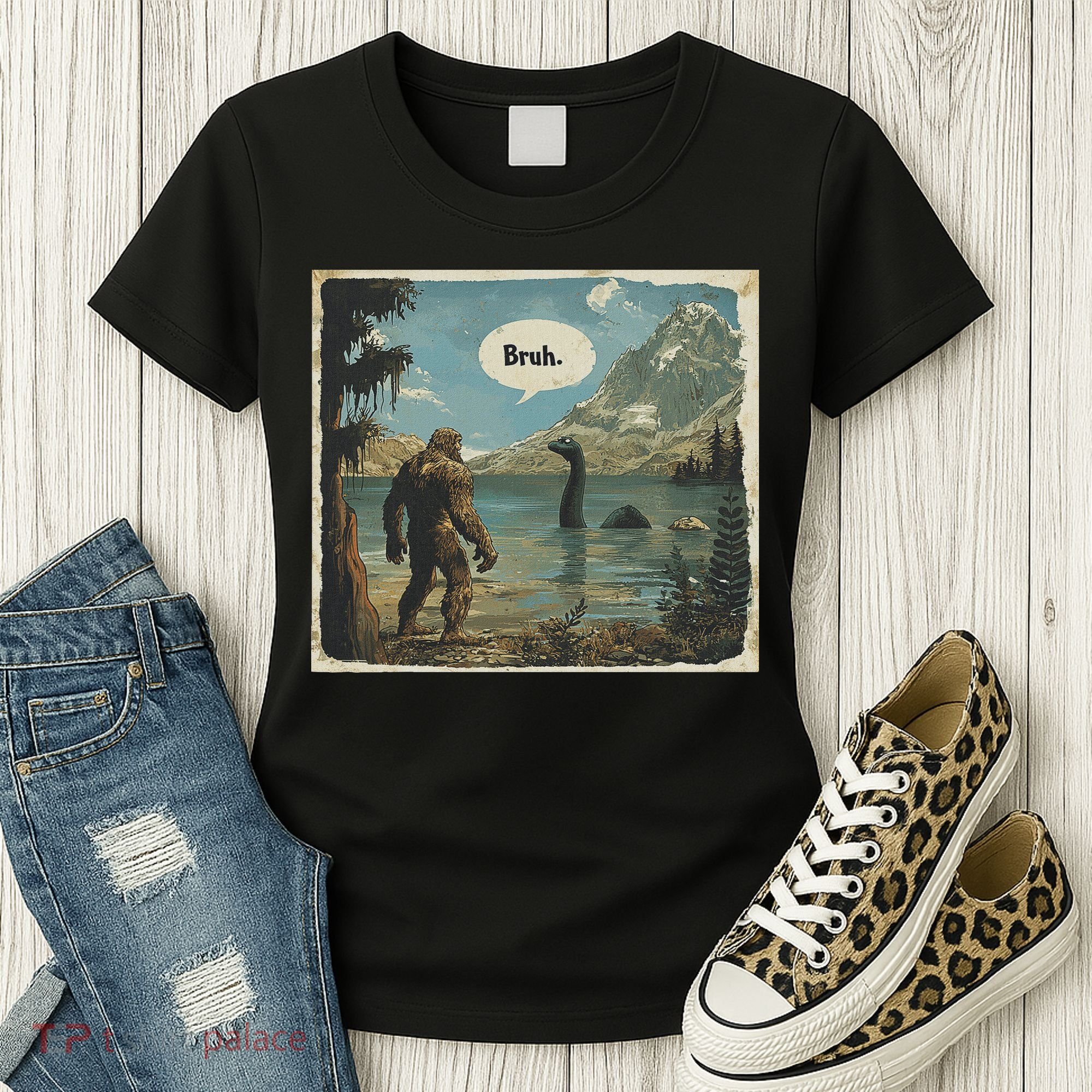 Funny Bigfoot Sasquatch Loch Ness Monster Introvert Bruh Women's T-Shirt