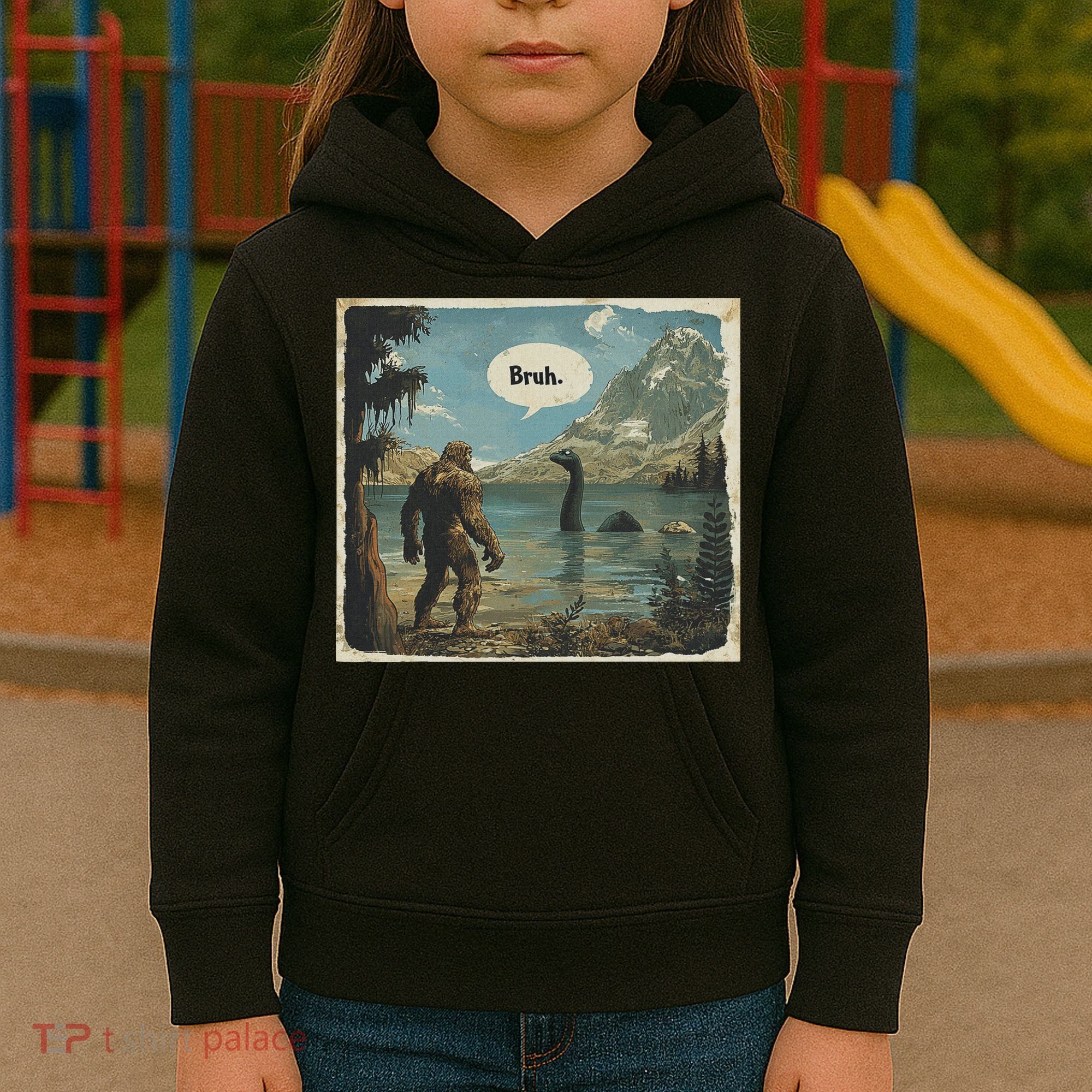 Funny Bigfoot Sasquatch Loch Ness Monster Introvert Bruh Kids Hoodie