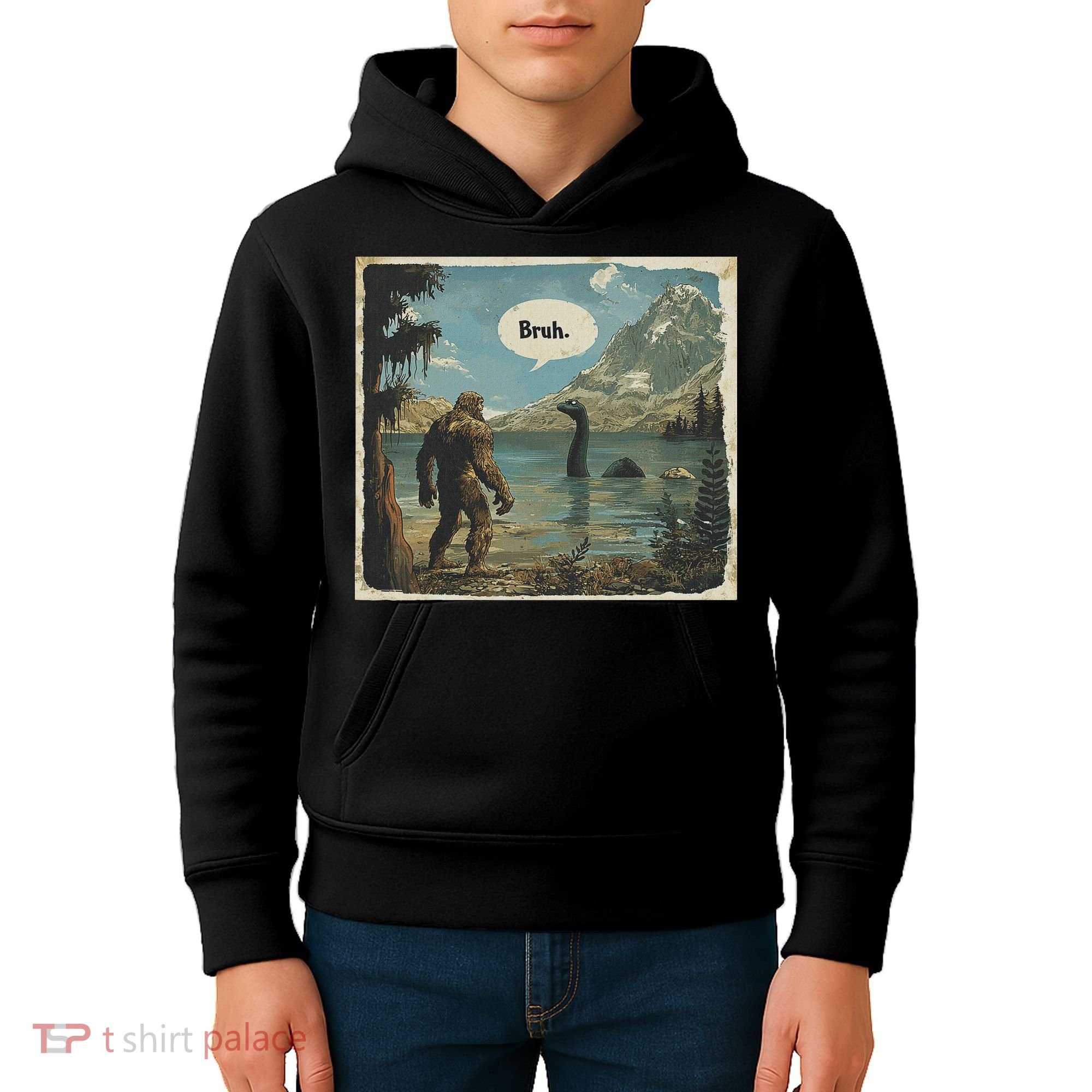 Funny Bigfoot Sasquatch Loch Ness Monster Introvert Bruh Kids Hoodie
