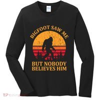 Funny Bigfoot Saw Me But Nobody Believes Him Women's Long Sleeve Shirt thumb 0