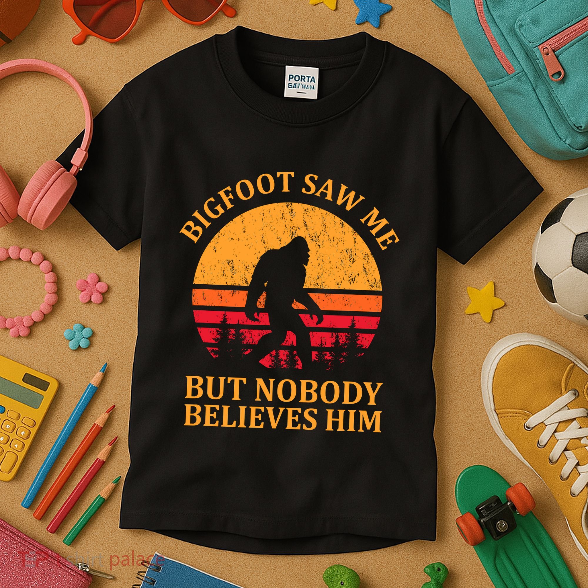 Funny Bigfoot Saw Me But Nobody Believes Him Kids T-Shirt
