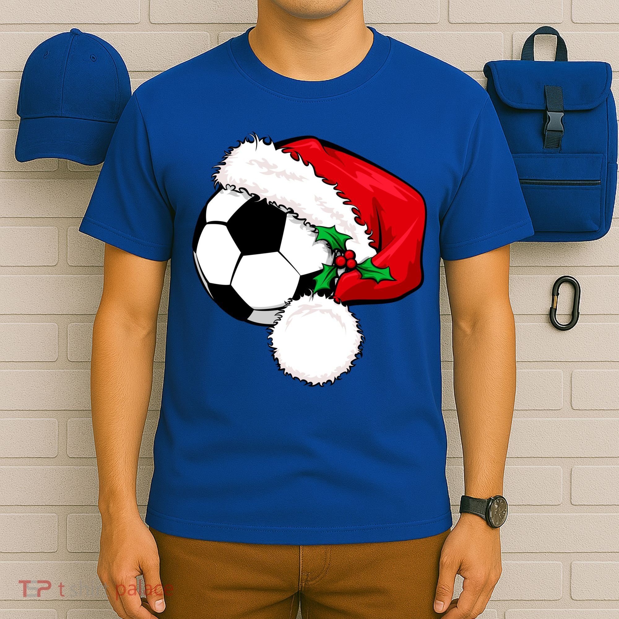 Football Ball Santa's Hat Christmas Xmas Soccer Fan Gift Funny Gift T-Shirt