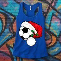 Football Ball Santa's Hat Christmas Xmas Soccer Fan Gift Funny Gift Women's Tank Top thumb 3