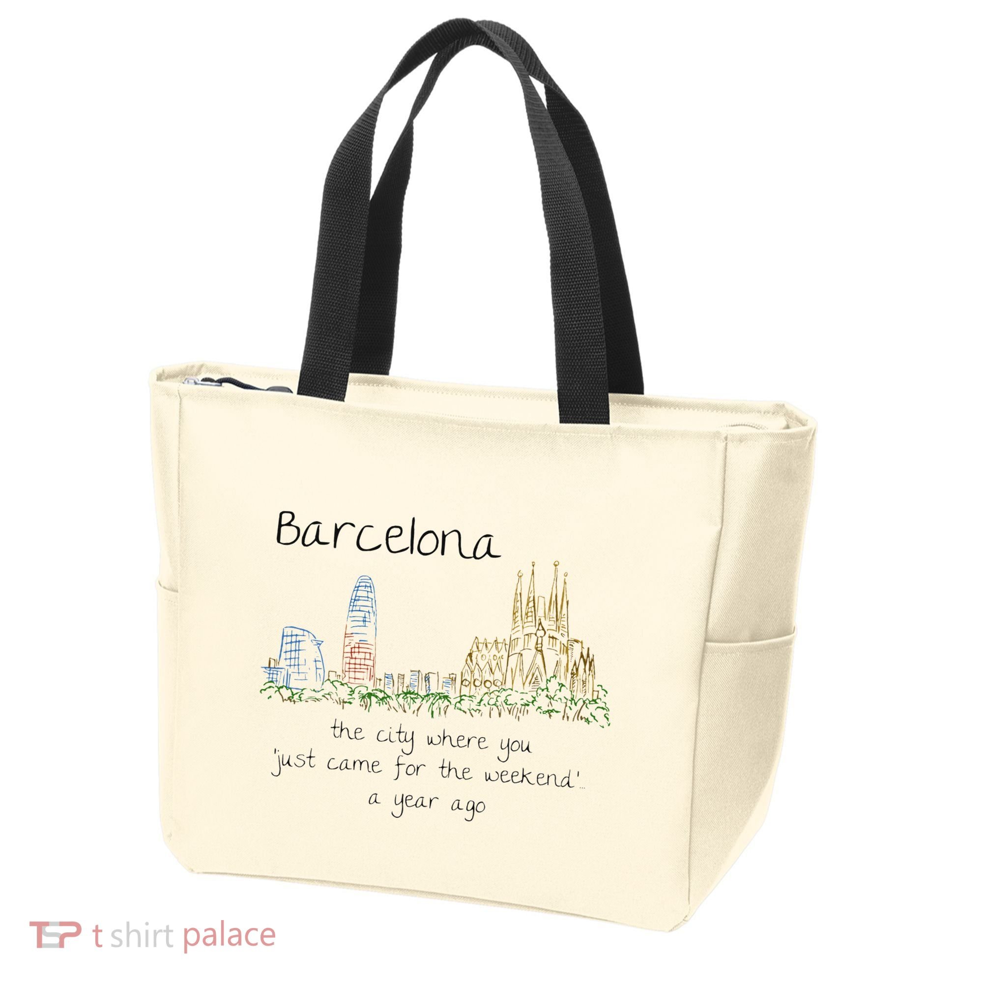 Funny Barcelona Spain Souvenir Hand Drawn Art Gift Tote Bag