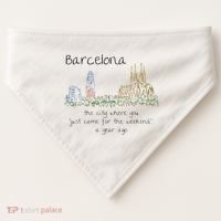 Funny Barcelona Spain Souvenir Hand Drawn Art Gift USA-Made Doggie Bandana thumb 0