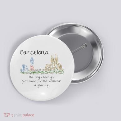 Funny Barcelona Spain Souvenir Hand Drawn Art Gift Button