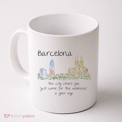 Funny Barcelona Spain Souvenir Hand Drawn Art Gift Coffee Mug