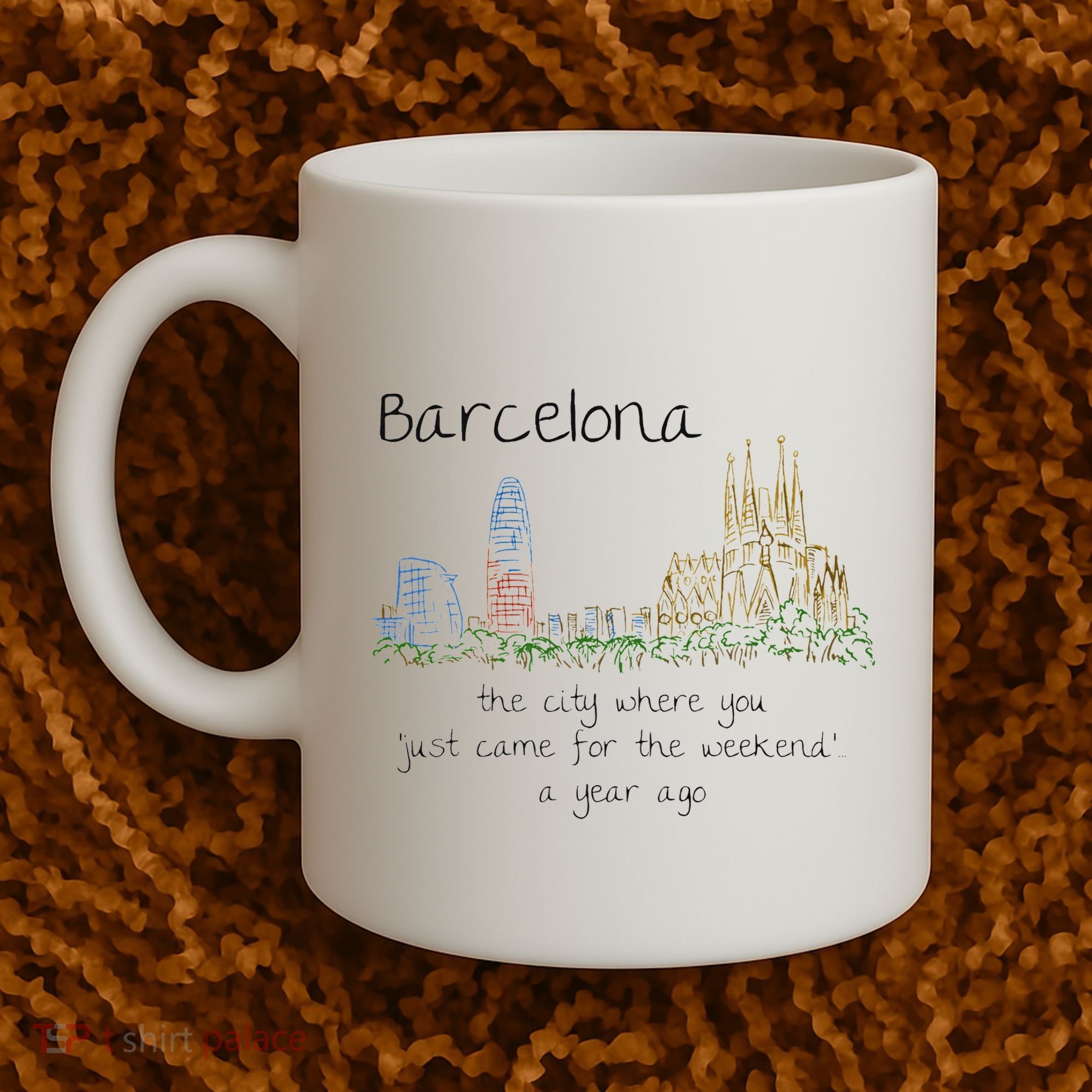 Funny Barcelona Spain Souvenir Hand Drawn Art Gift Coffee Mug