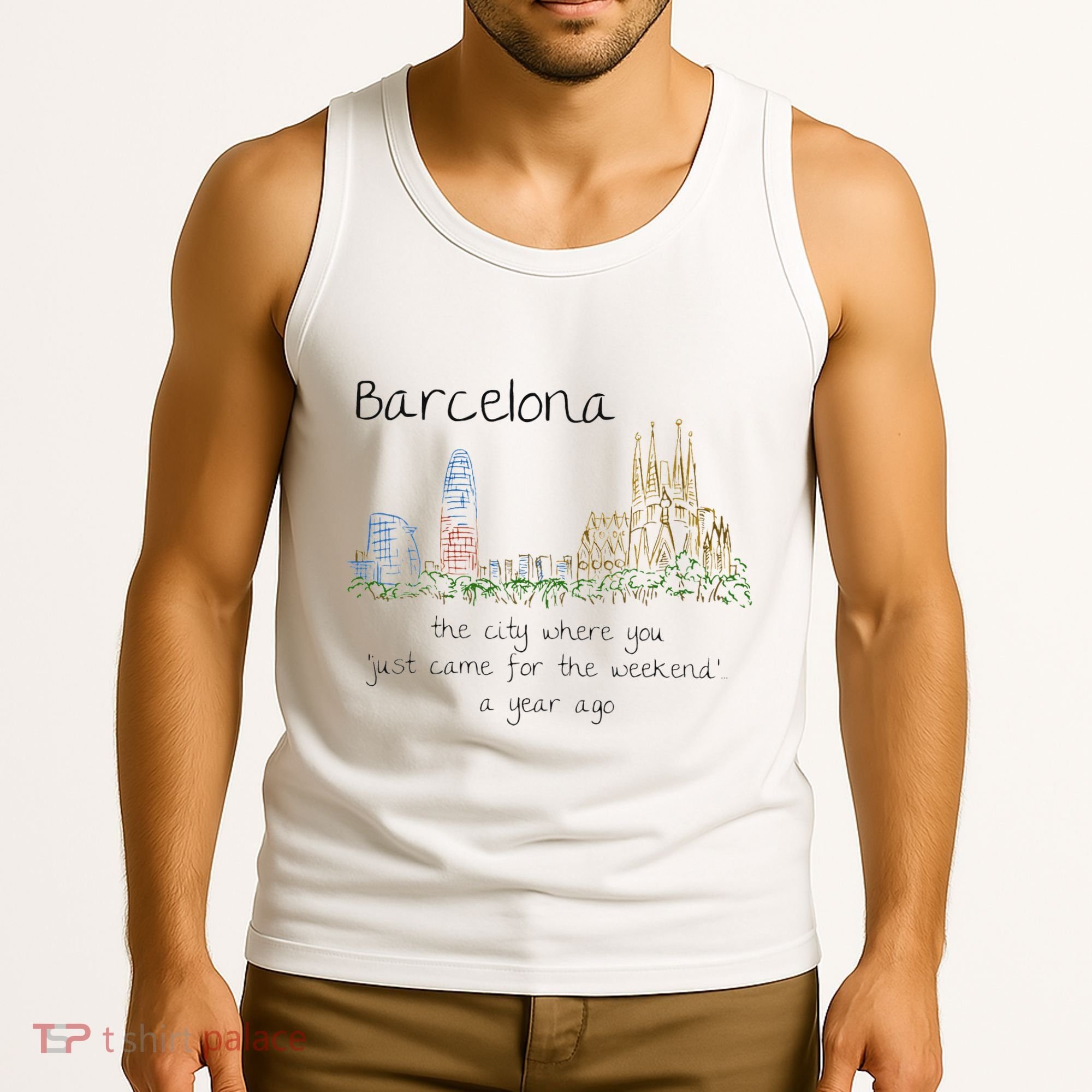 Funny Barcelona Spain Souvenir Hand Drawn Art Gift Tank Top