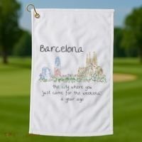 Funny Barcelona Spain Souvenir Hand Drawn Art Gift Golf Towel thumb 1