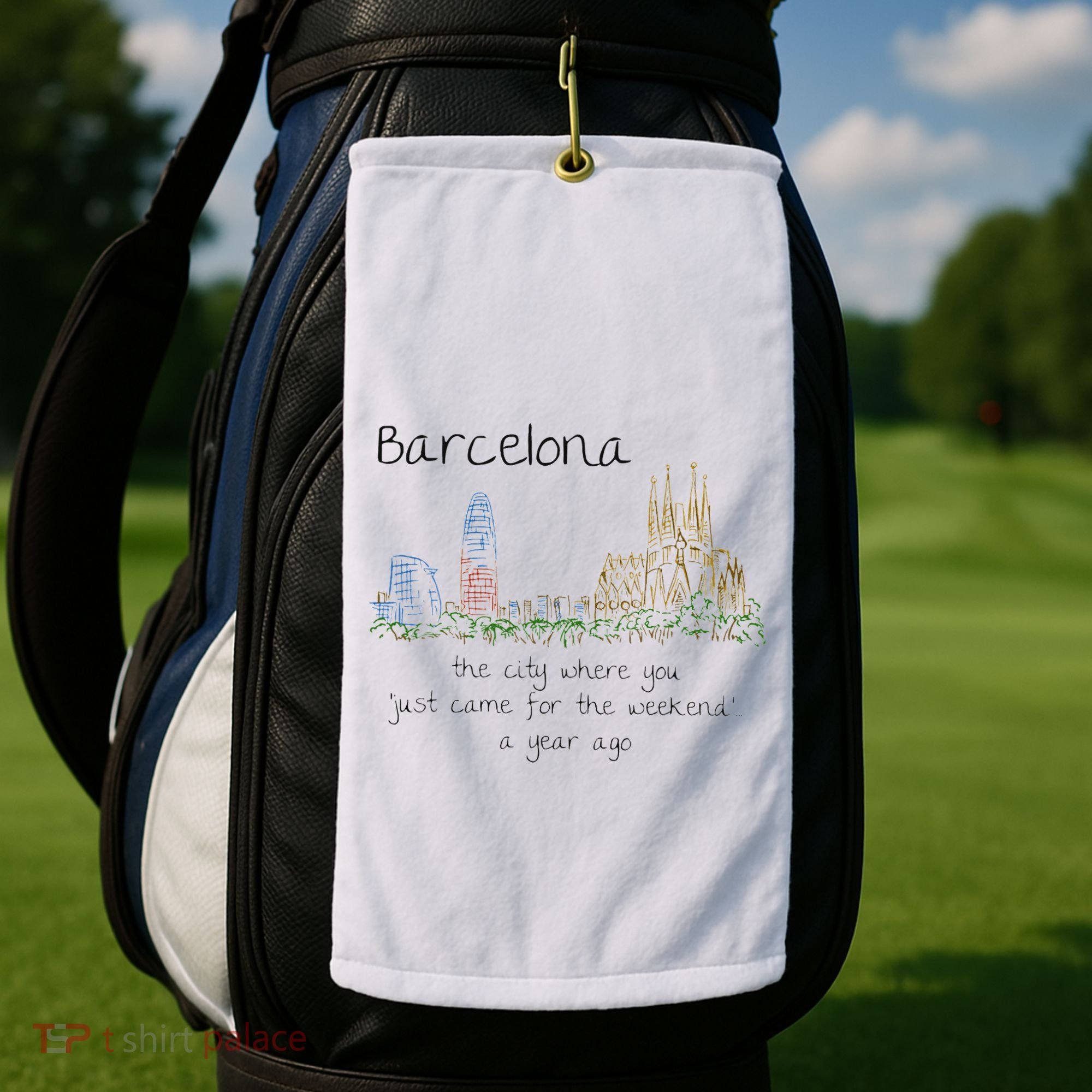 Funny Barcelona Spain Souvenir Hand Drawn Art Gift Golf Towel