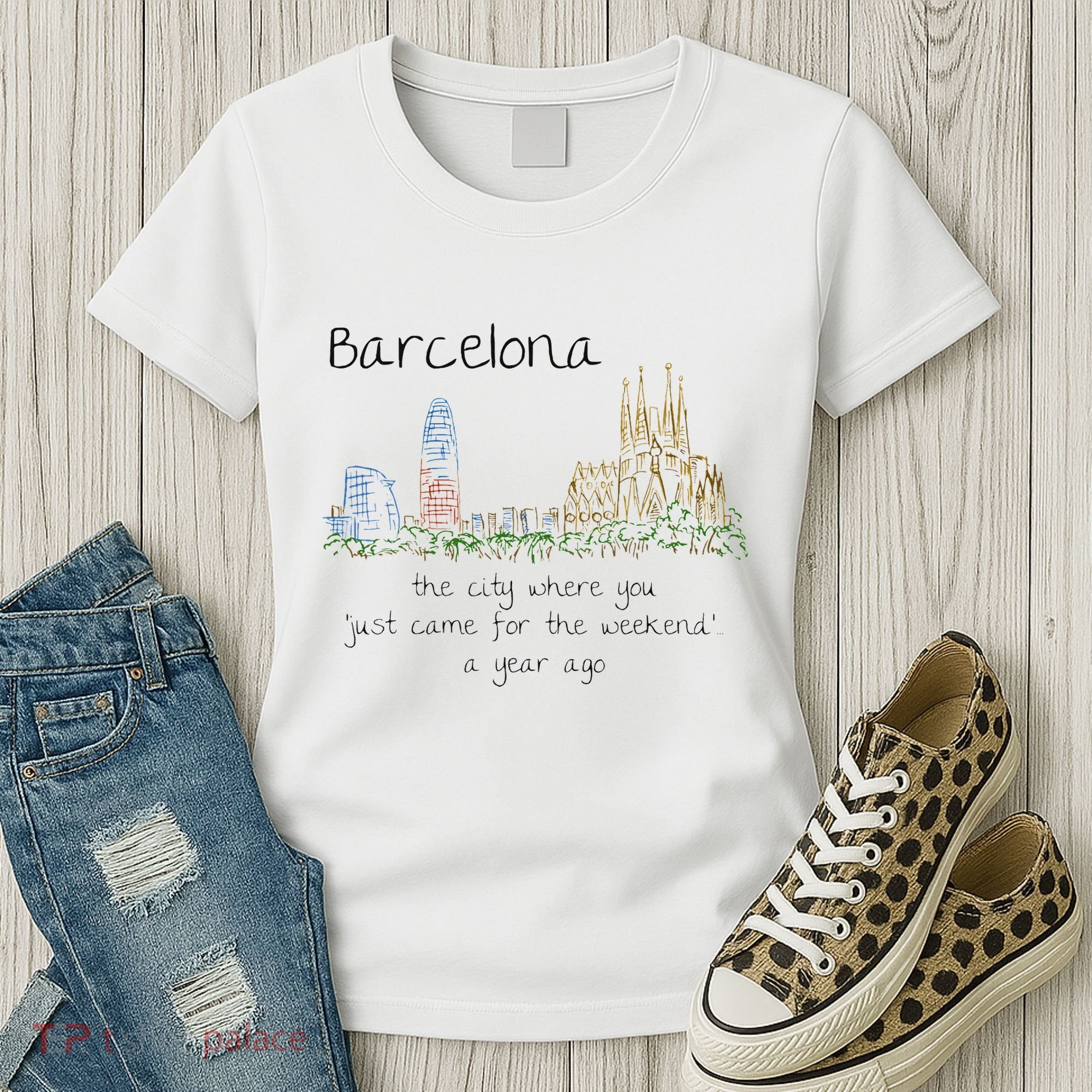 Funny Barcelona Spain Souvenir Hand Drawn Art Gift Women's T-Shirt