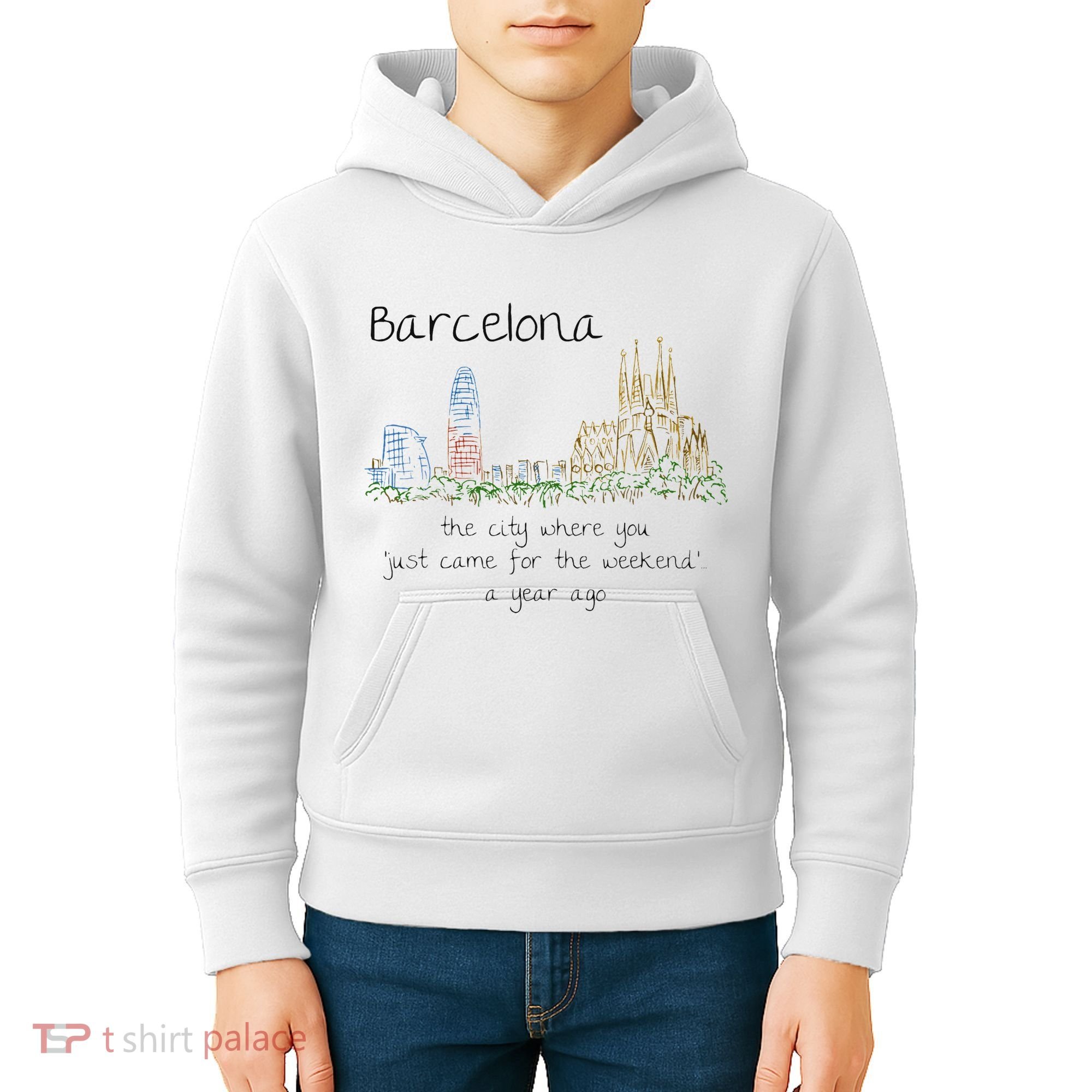 Funny Barcelona Spain Souvenir Hand Drawn Art Gift Kids Hoodie