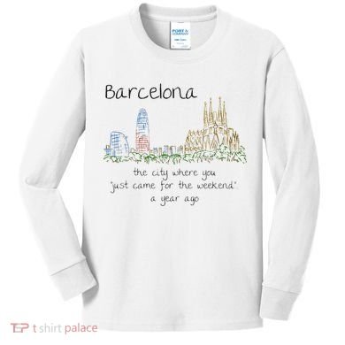 Funny Barcelona Spain Souvenir Hand Drawn Art Gift Kids Long Sleeve Shirt