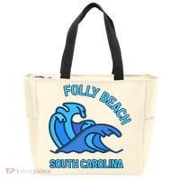 Folly Beach South Carolina Pocket Wave Souvenir Tote Bag thumb 0