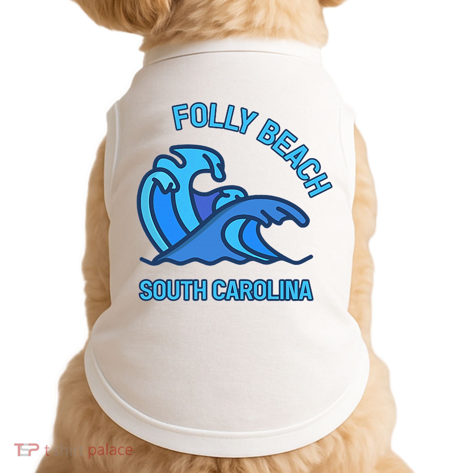 Folly Beach South Carolina Pocket Wave Souvenir Doggie Tank