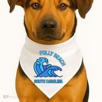 Folly Beach South Carolina Pocket Wave Souvenir USA-Made Doggie Bandana thumb 1