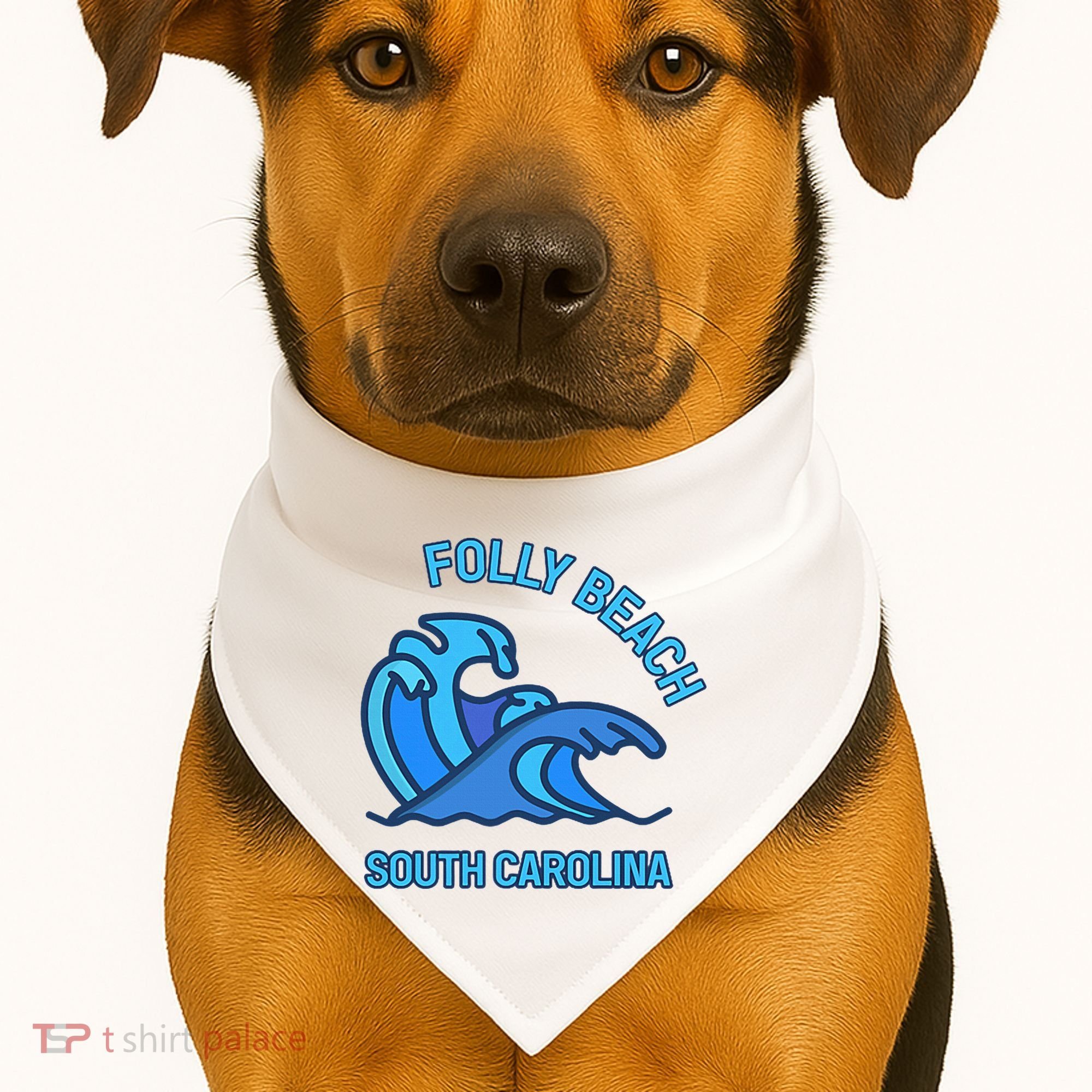 Folly Beach South Carolina Pocket Wave Souvenir USA-Made Doggie Bandana
