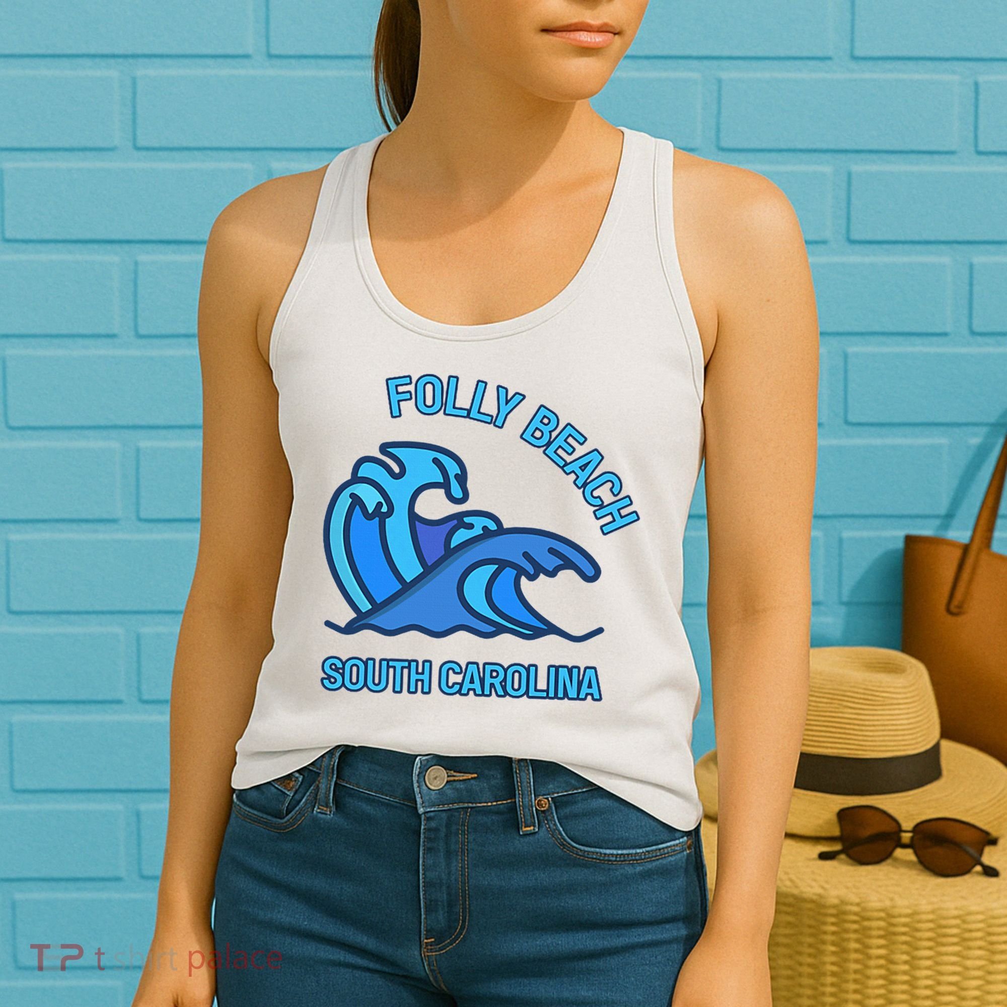 Folly Beach South Carolina Pocket Wave Souvenir Women's Tank Top