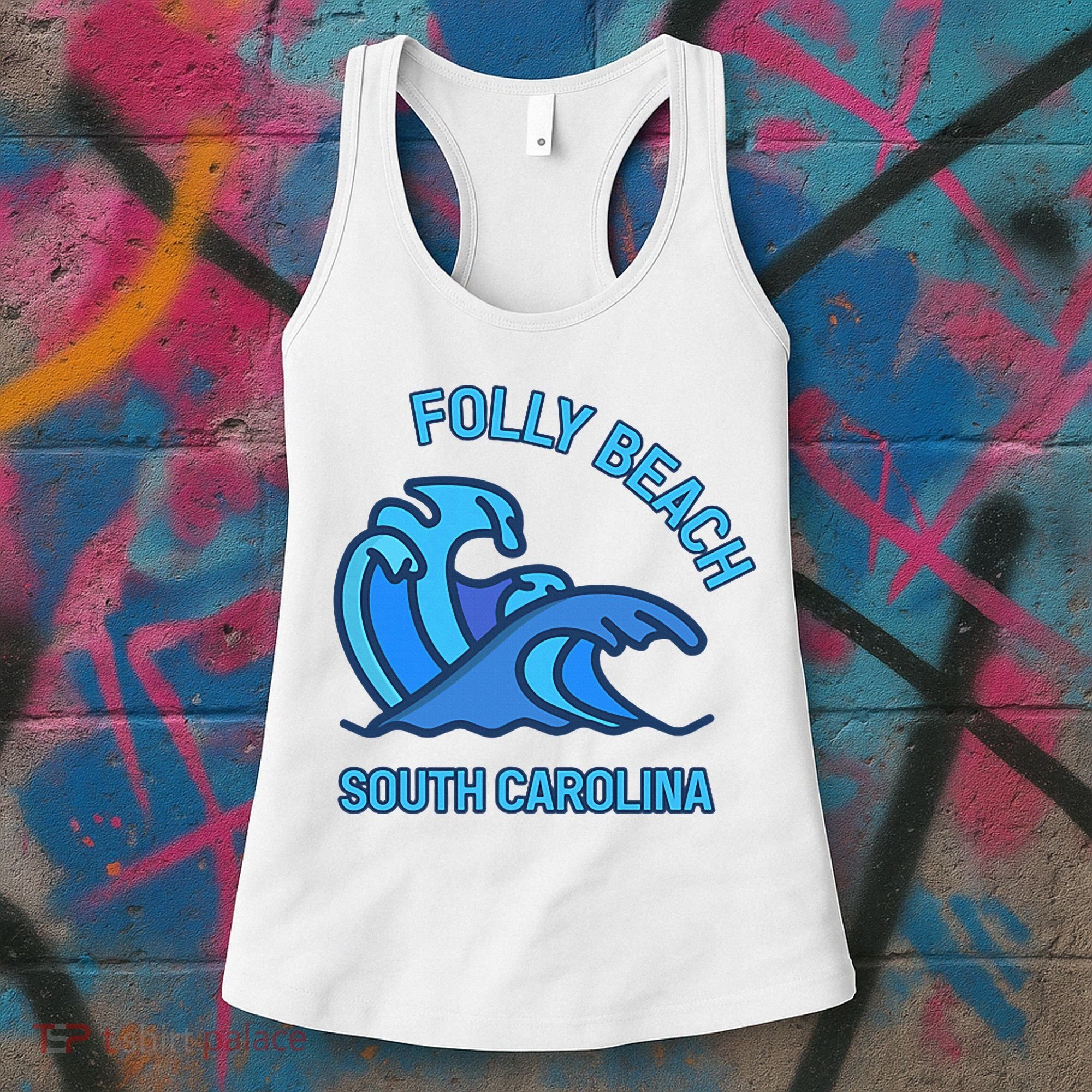 Folly Beach South Carolina Pocket Wave Souvenir Women's Tank Top