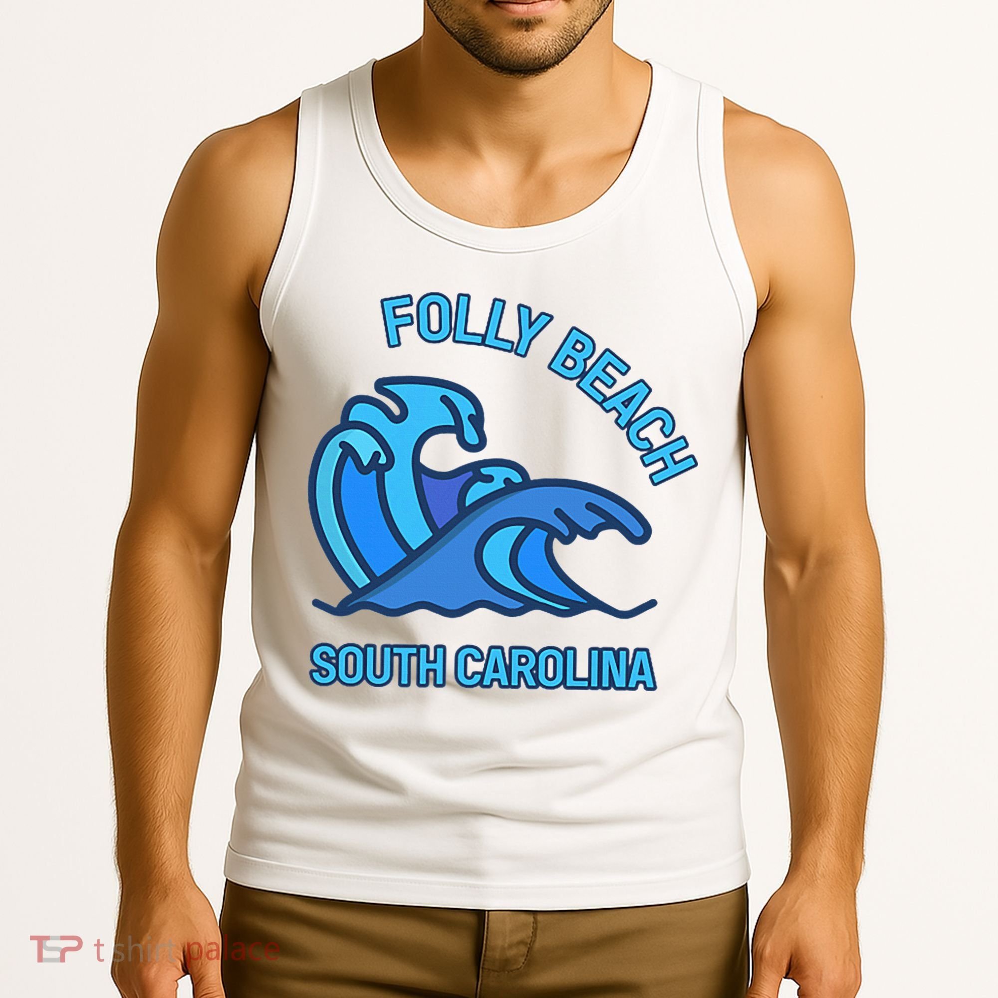 Folly Beach South Carolina Pocket Wave Souvenir Tank Top