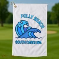 Folly Beach South Carolina Pocket Wave Souvenir Golf Towel thumb 1