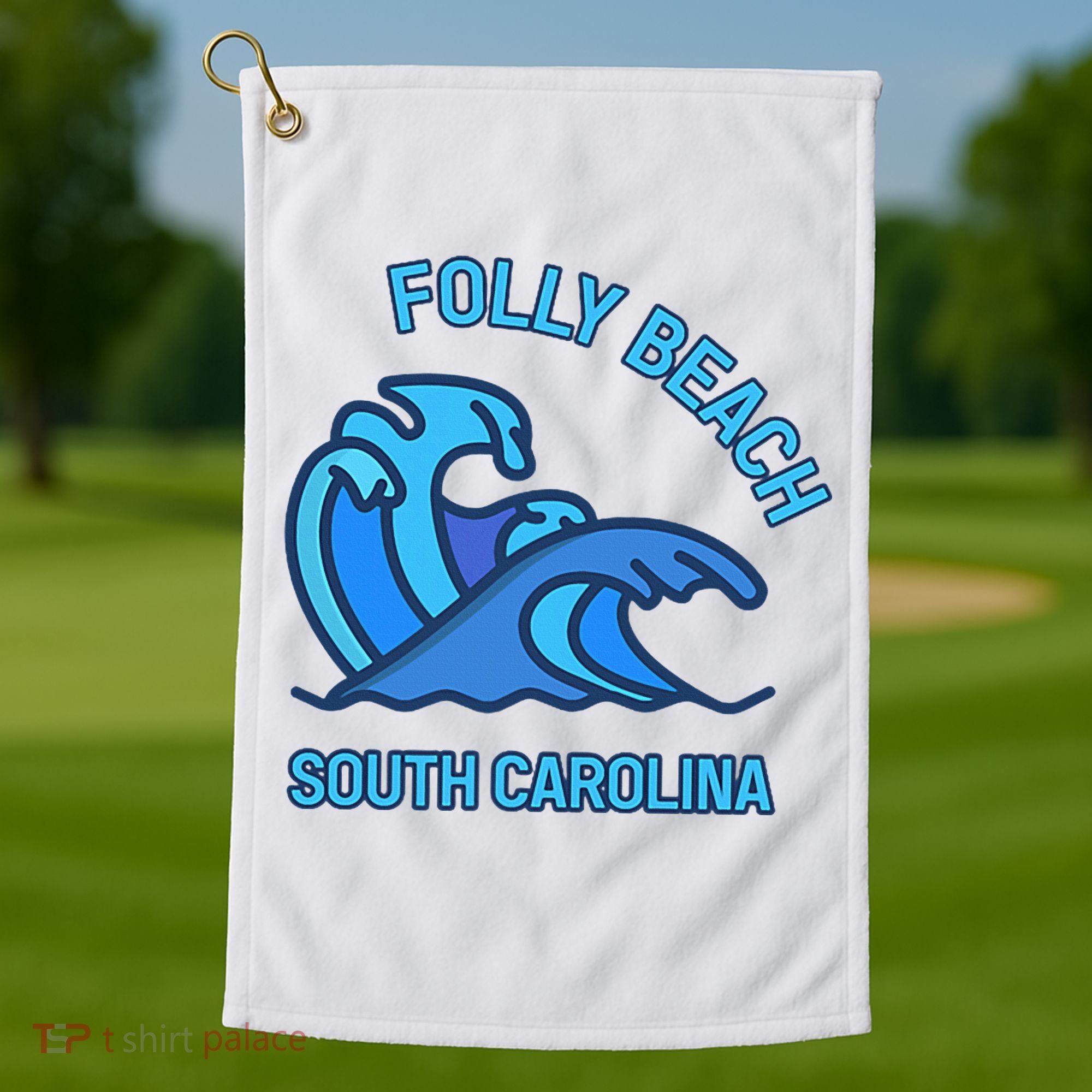 Folly Beach South Carolina Pocket Wave Souvenir Golf Towel