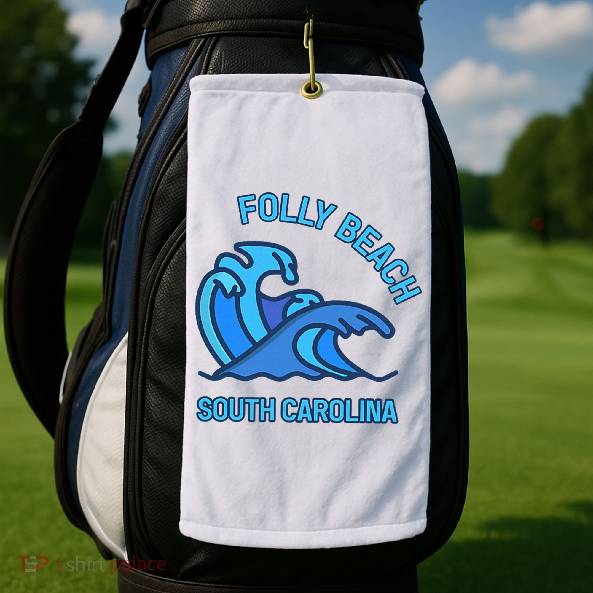 Folly Beach South Carolina Pocket Wave Souvenir Golf Towel