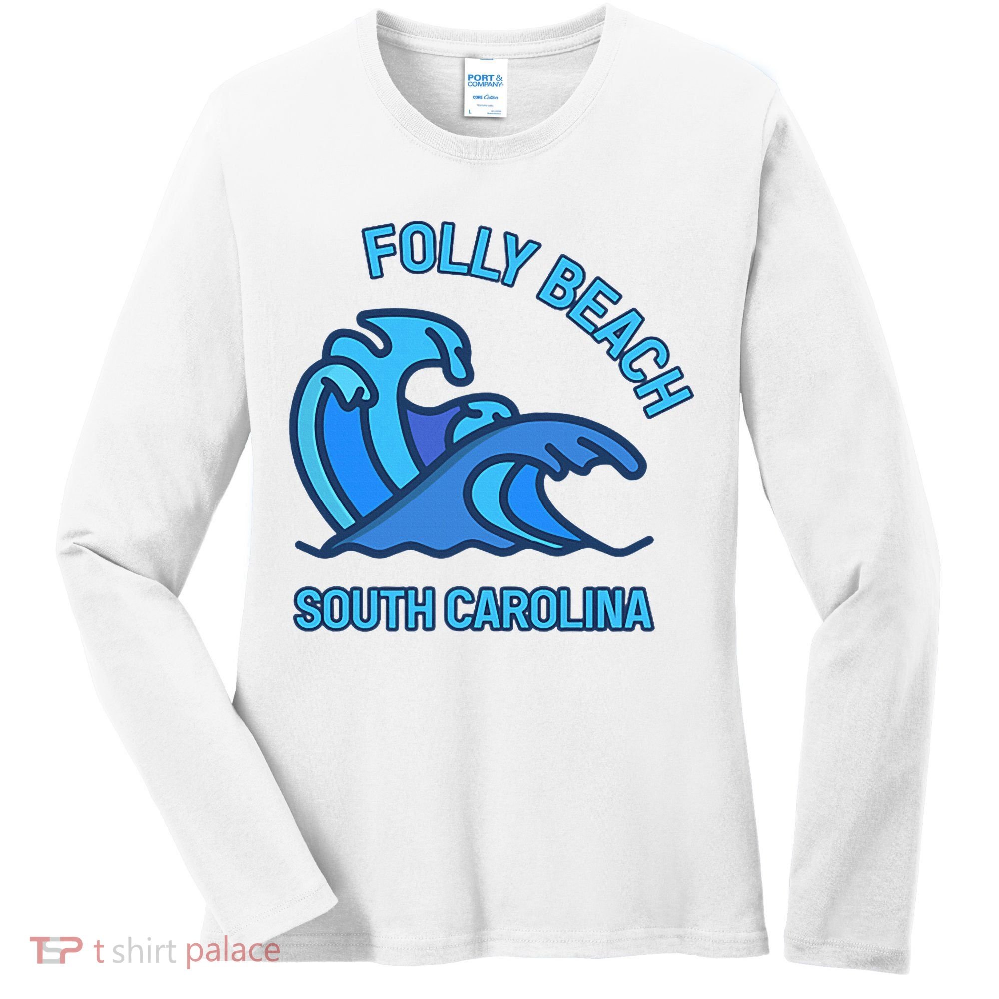 Folly Beach South Carolina Pocket Wave Souvenir Women's Long Sleeve Shirt