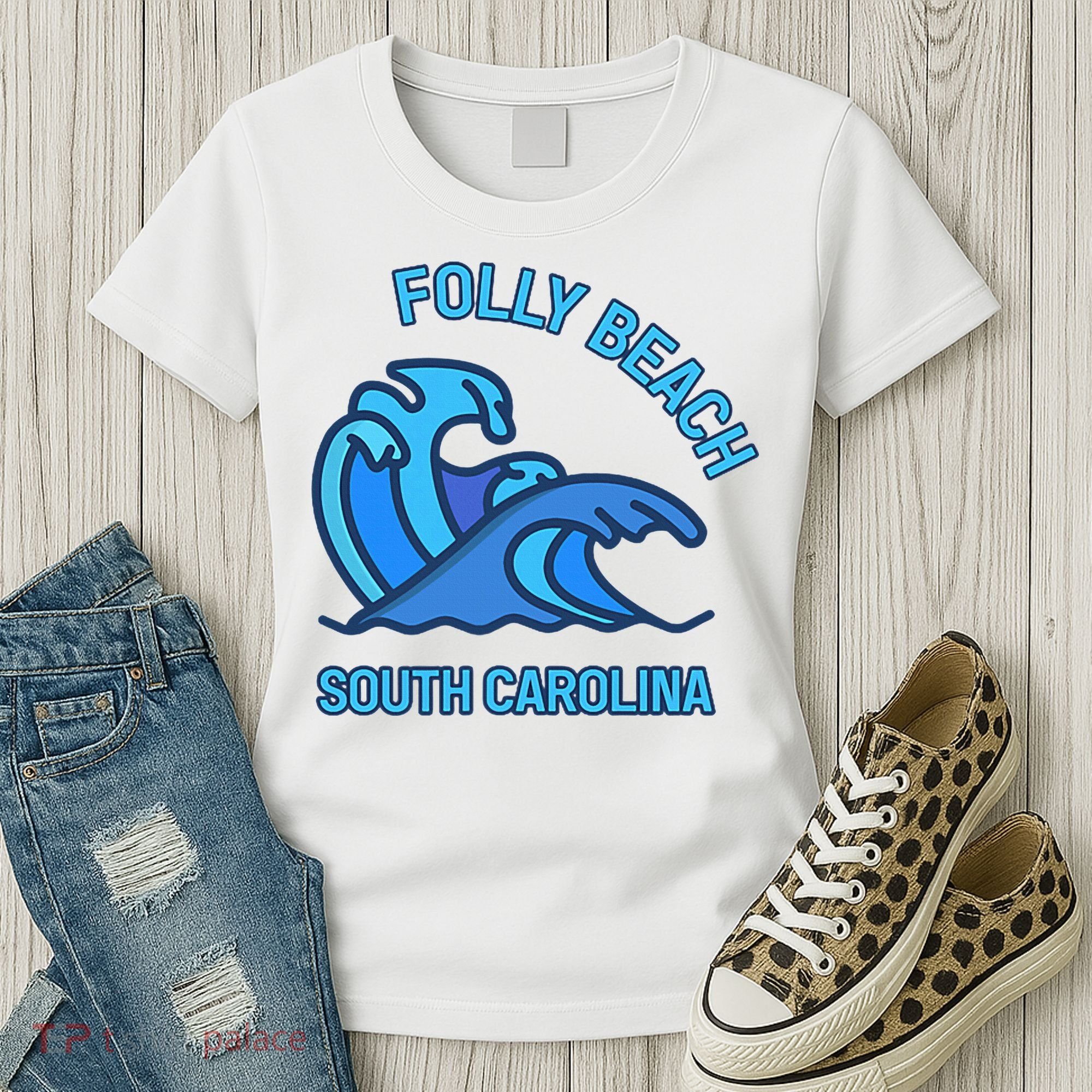 Folly Beach South Carolina Pocket Wave Souvenir Women's T-Shirt