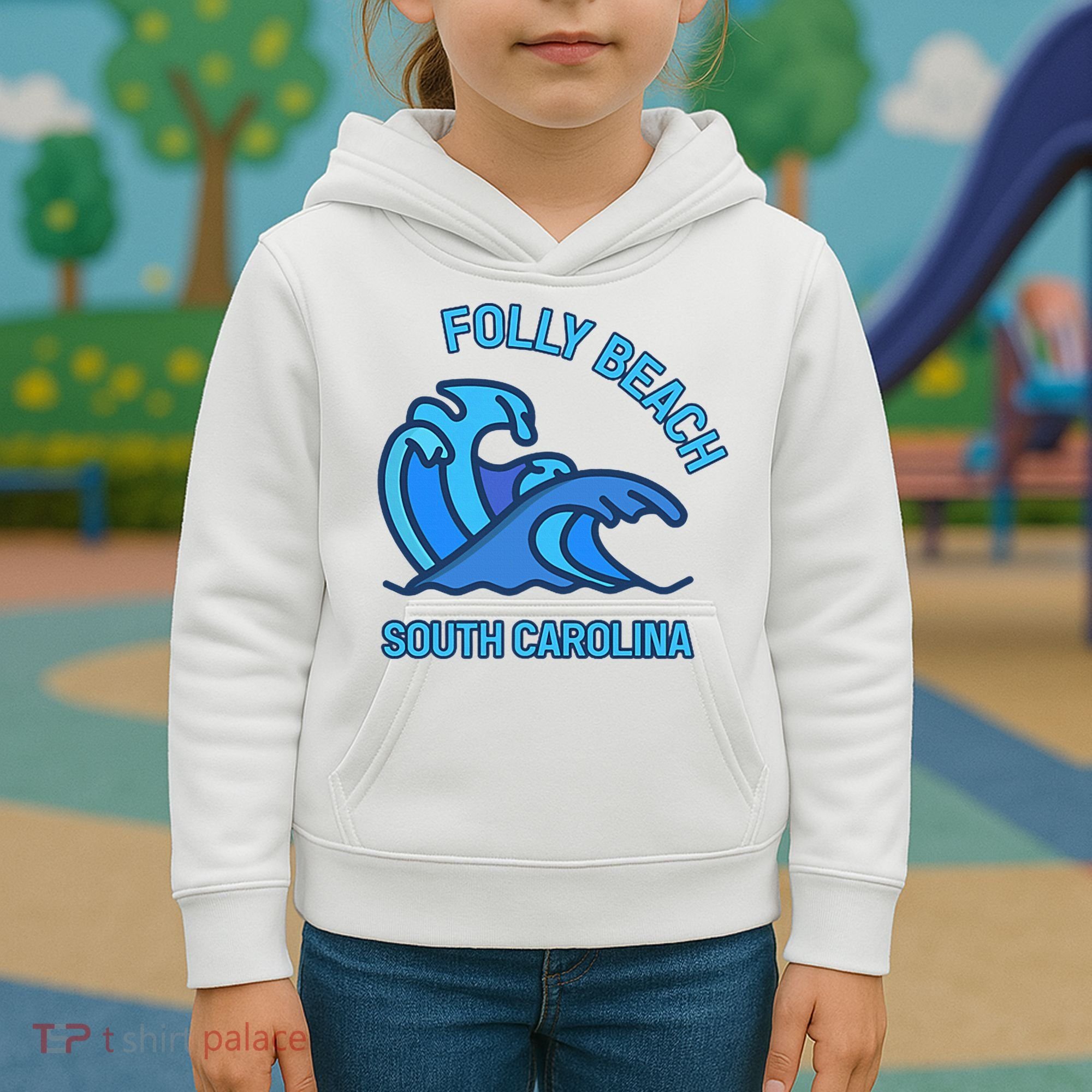 Folly Beach South Carolina Pocket Wave Souvenir Kids Hoodie