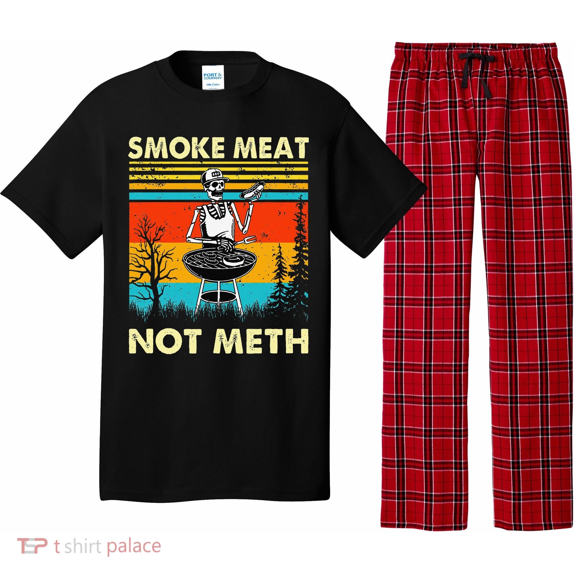 Funny BBQ Skeleton With A Hot Dog Smoke Meat Not Meth Master Pajama Set