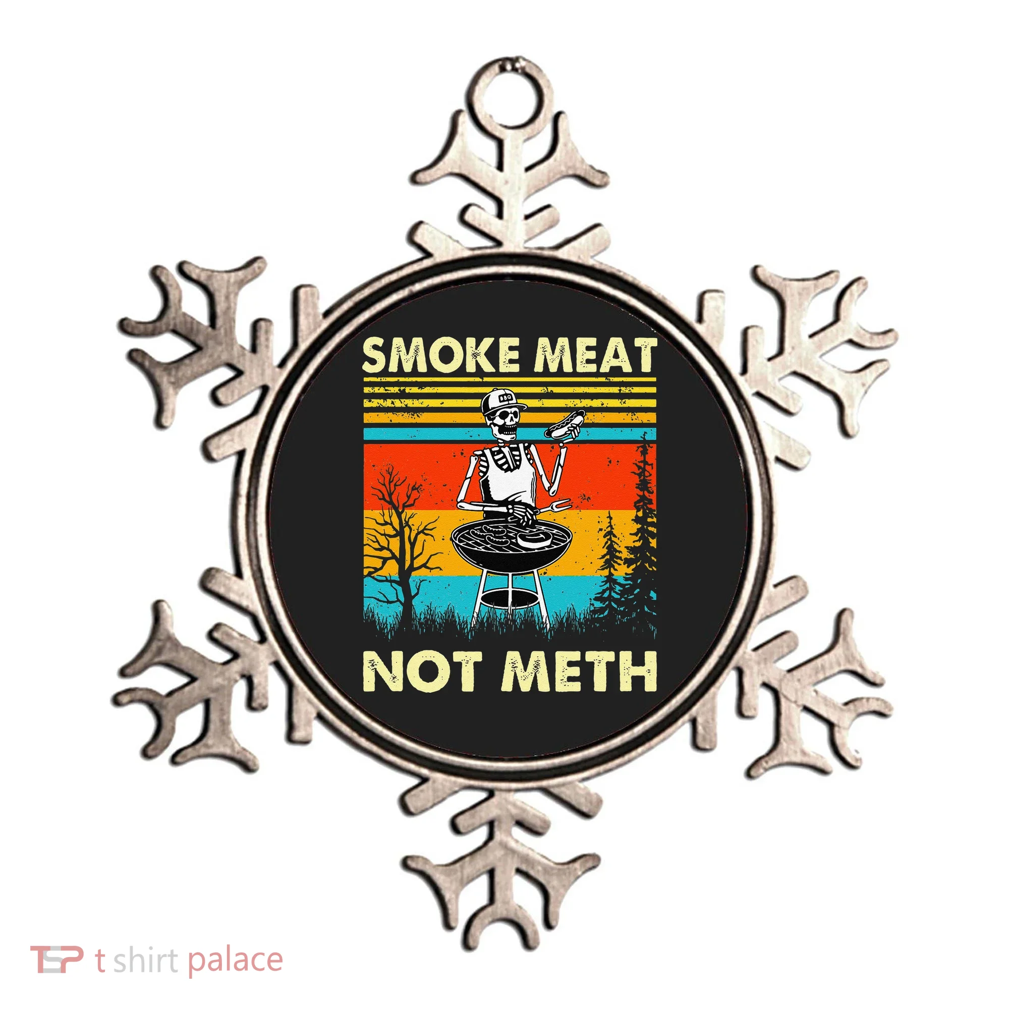 Funny BBQ Skeleton With A Hot Dog Smoke Meat Not Meth Master Ornament