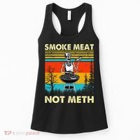 Funny BBQ Skeleton With A Hot Dog Smoke Meat Not Meth Master Women's Tank Top thumb 0