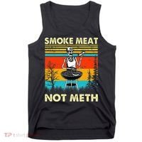 Funny BBQ Skeleton With A Hot Dog Smoke Meat Not Meth Master Tank Top thumb 0