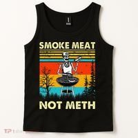 Funny BBQ Skeleton With A Hot Dog Smoke Meat Not Meth Master Tank Top thumb 2