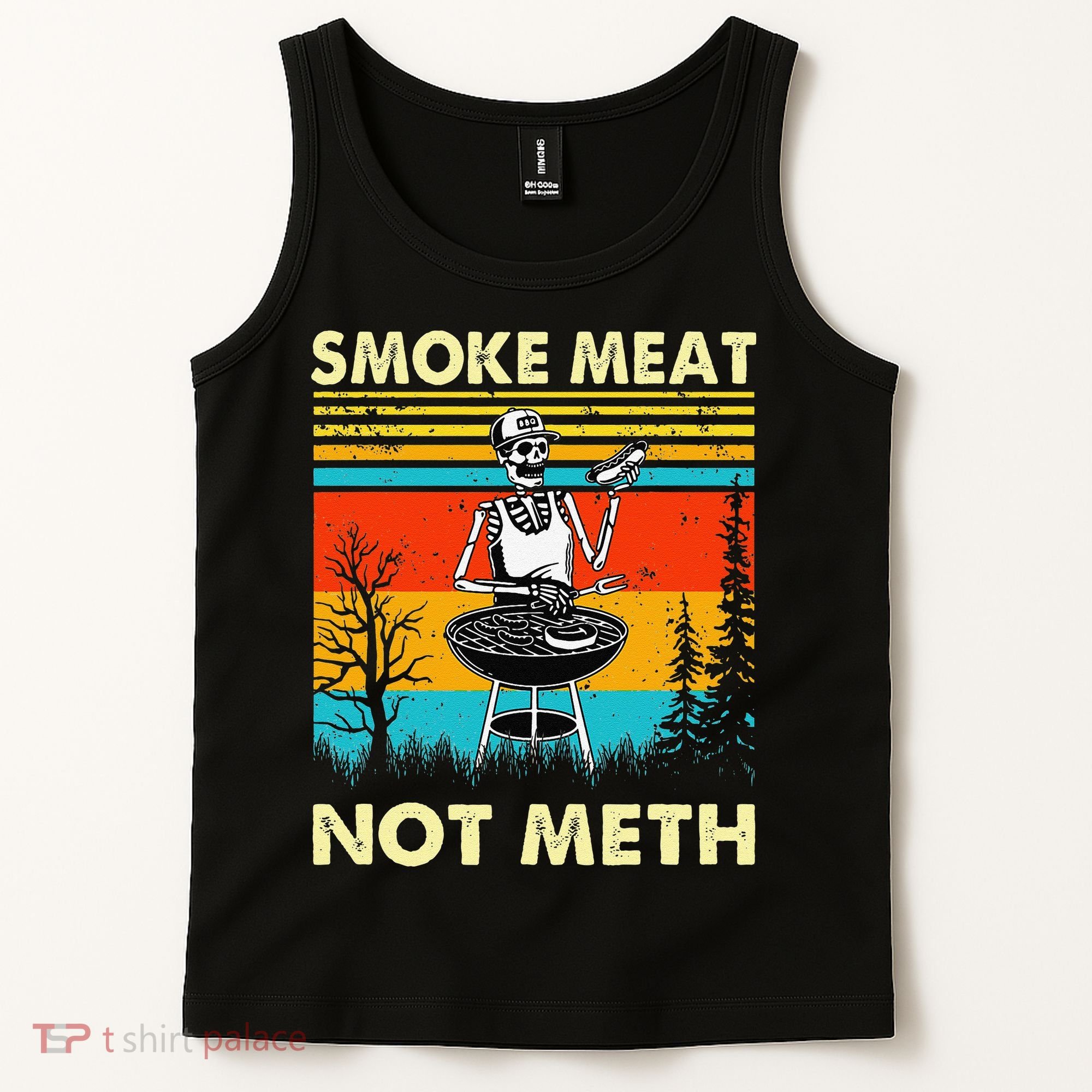 Funny BBQ Skeleton With A Hot Dog Smoke Meat Not Meth Master Tank Top