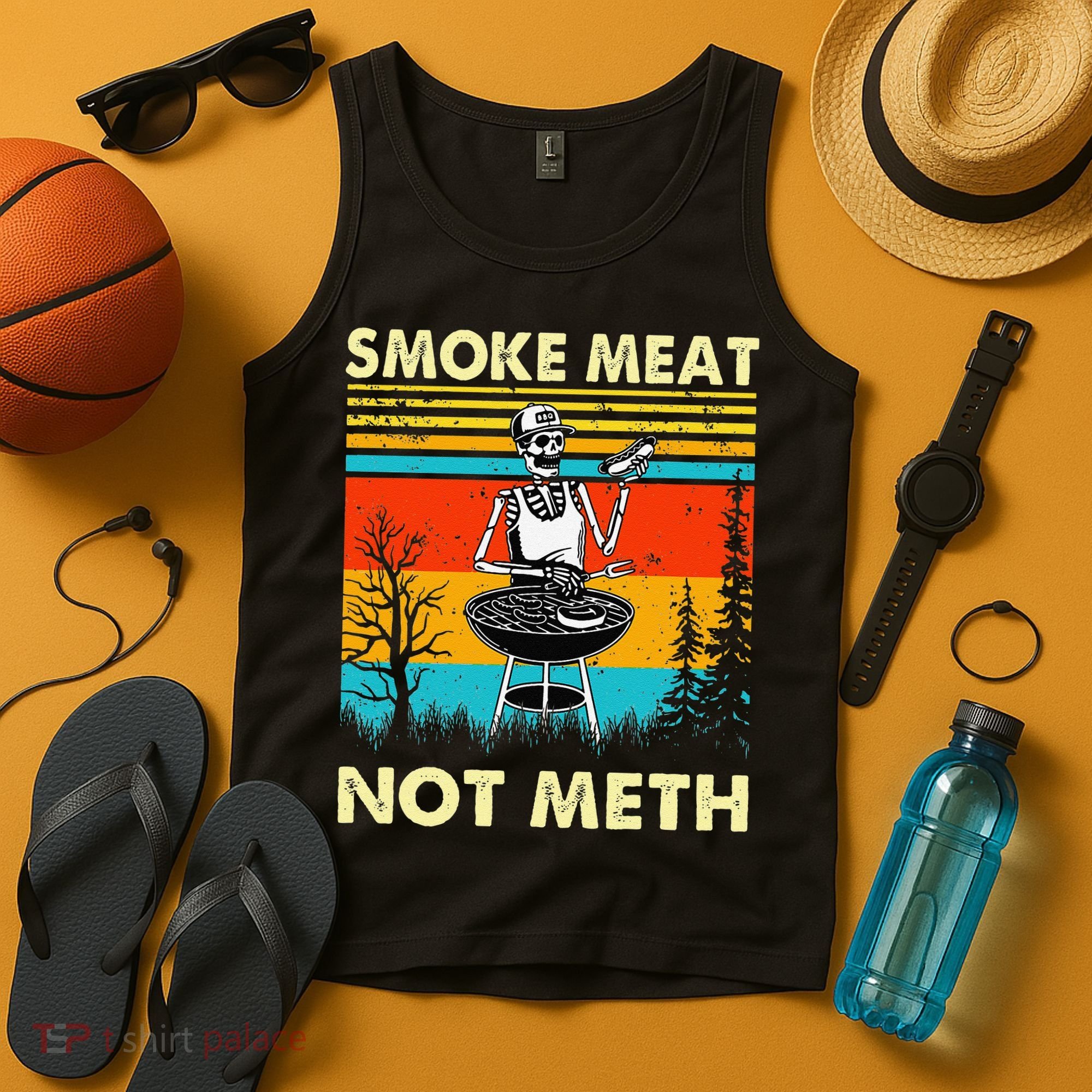 Funny BBQ Skeleton With A Hot Dog Smoke Meat Not Meth Master Tank Top