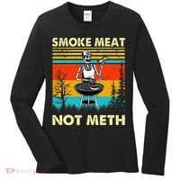 Funny BBQ Skeleton With A Hot Dog Smoke Meat Not Meth Master Women's Long Sleeve Shirt thumb 0