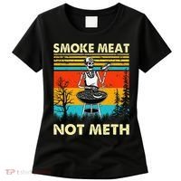 Funny BBQ Skeleton With A Hot Dog Smoke Meat Not Meth Master Women's T-Shirt thumb 0