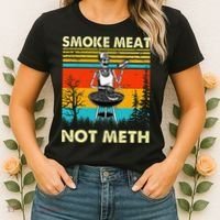 Funny BBQ Skeleton With A Hot Dog Smoke Meat Not Meth Master Women's T-Shirt thumb 2