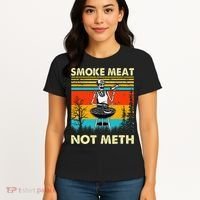 Funny BBQ Skeleton With A Hot Dog Smoke Meat Not Meth Master Women's T-Shirt thumb 4